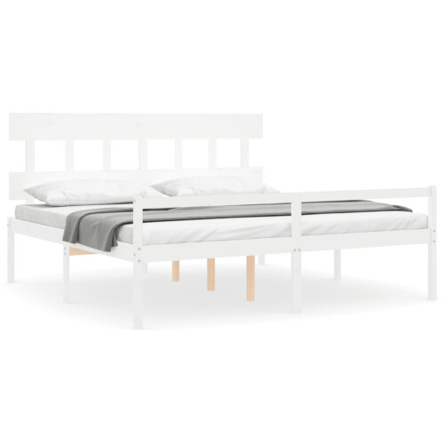 VidaXL (white, 200 x 200 cm/high) vidaXL Bed Frame with Headboard Mattress Foundation Bed Base Single Solid Wood 1