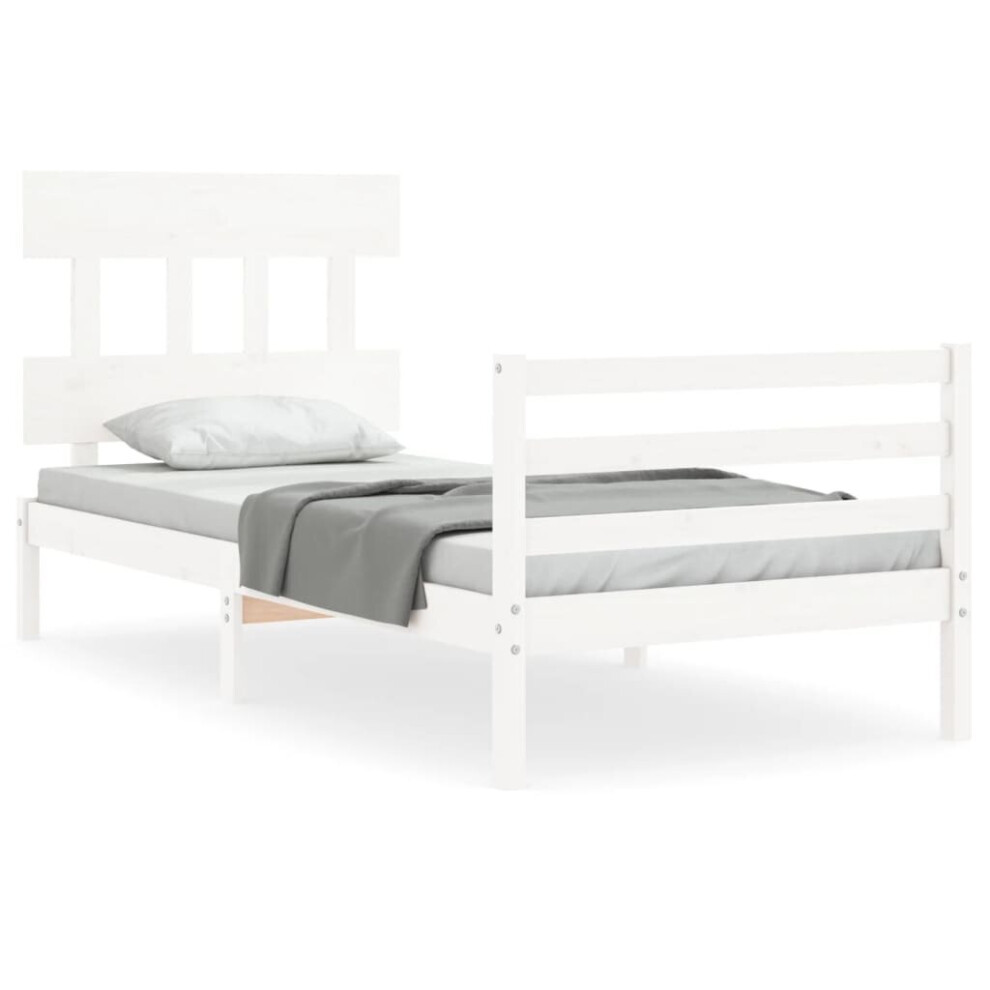 (white, 90 x 190 cm/low) vidaXL Bed Frame with Headboard Mattress Foundation Bed Base Single Solid Wood