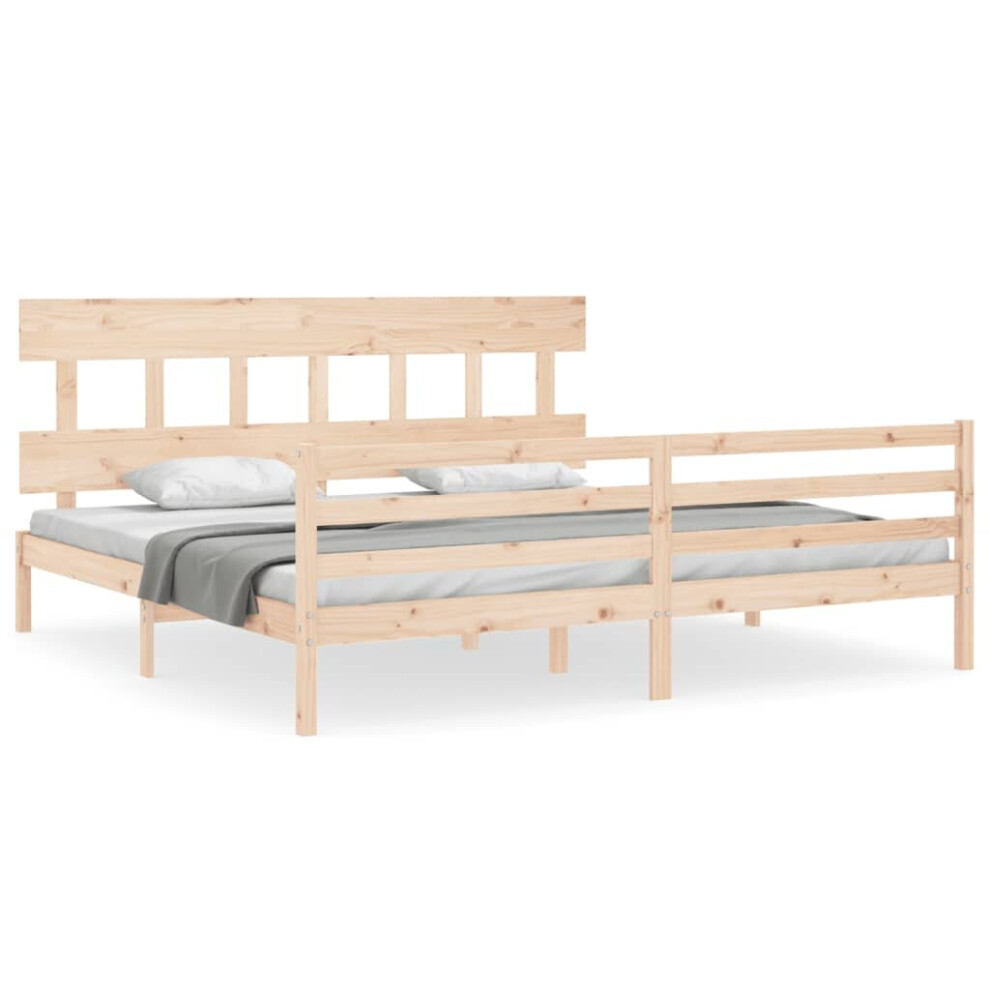 (brown, 180 x 200 cm/low) vidaXL Bed Frame with Headboard Mattress Foundation Bed Base Single Solid Wood