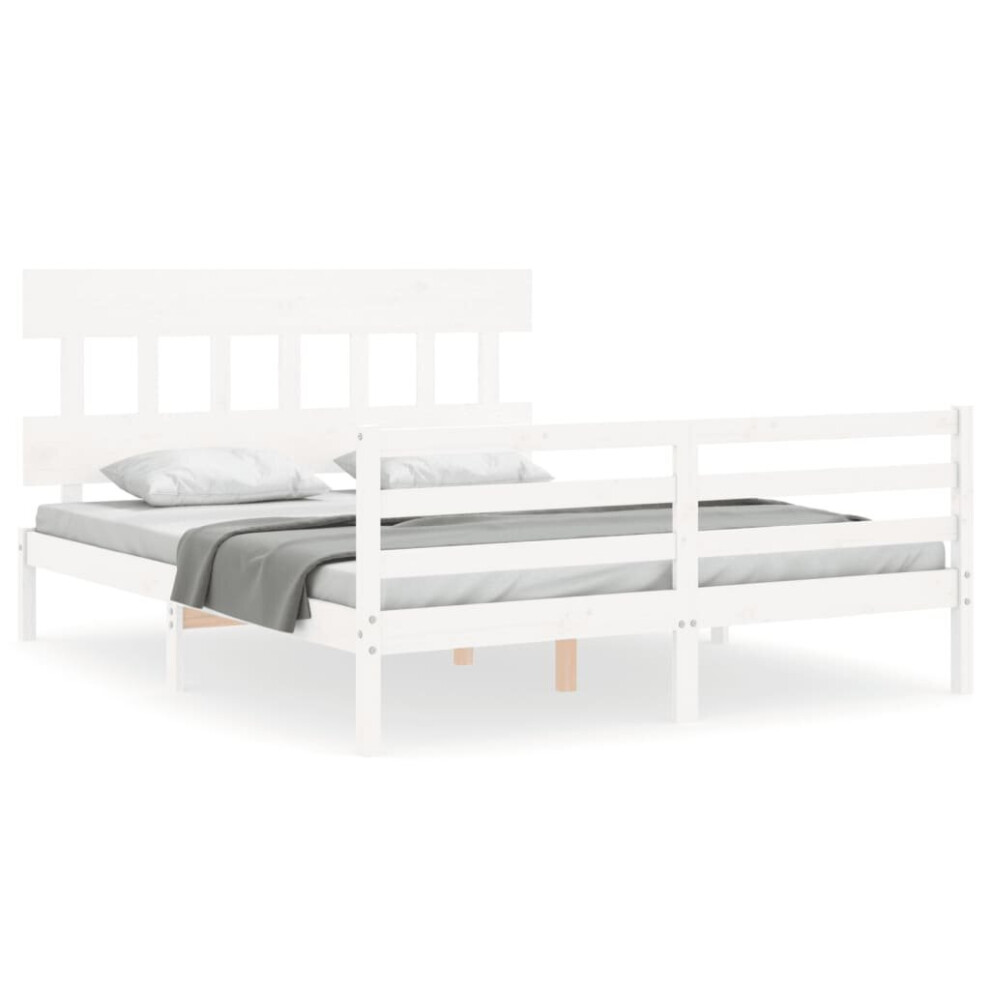 (white, 150 x 200 cm/low) vidaXL Bed Frame with Headboard Mattress Foundation Bed Base Single Solid Wood