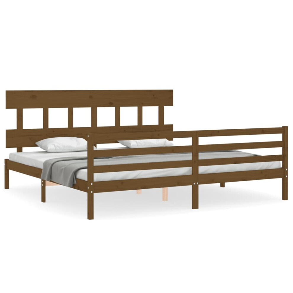 (honey brown, 200 x 200 cm/low) vidaXL Bed Frame with Headboard Mattress Foundation Bed Base Single Solid Wood