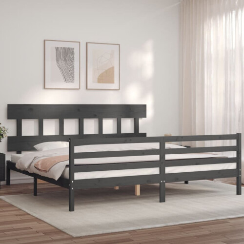VidaXL (grey, 200 x 200 cm/low) vidaXL Bed Frame with Headboard Mattress Foundation Bed Base Single Solid Wood 2