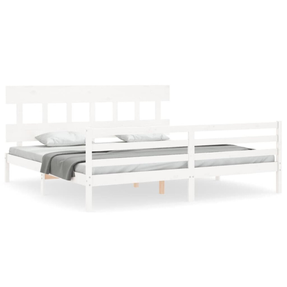 Vidaxl (White, 200 X 200 Cm/Low) Bed Frame With Headboard Mattress Foundation Bed Base Single Solid Wood