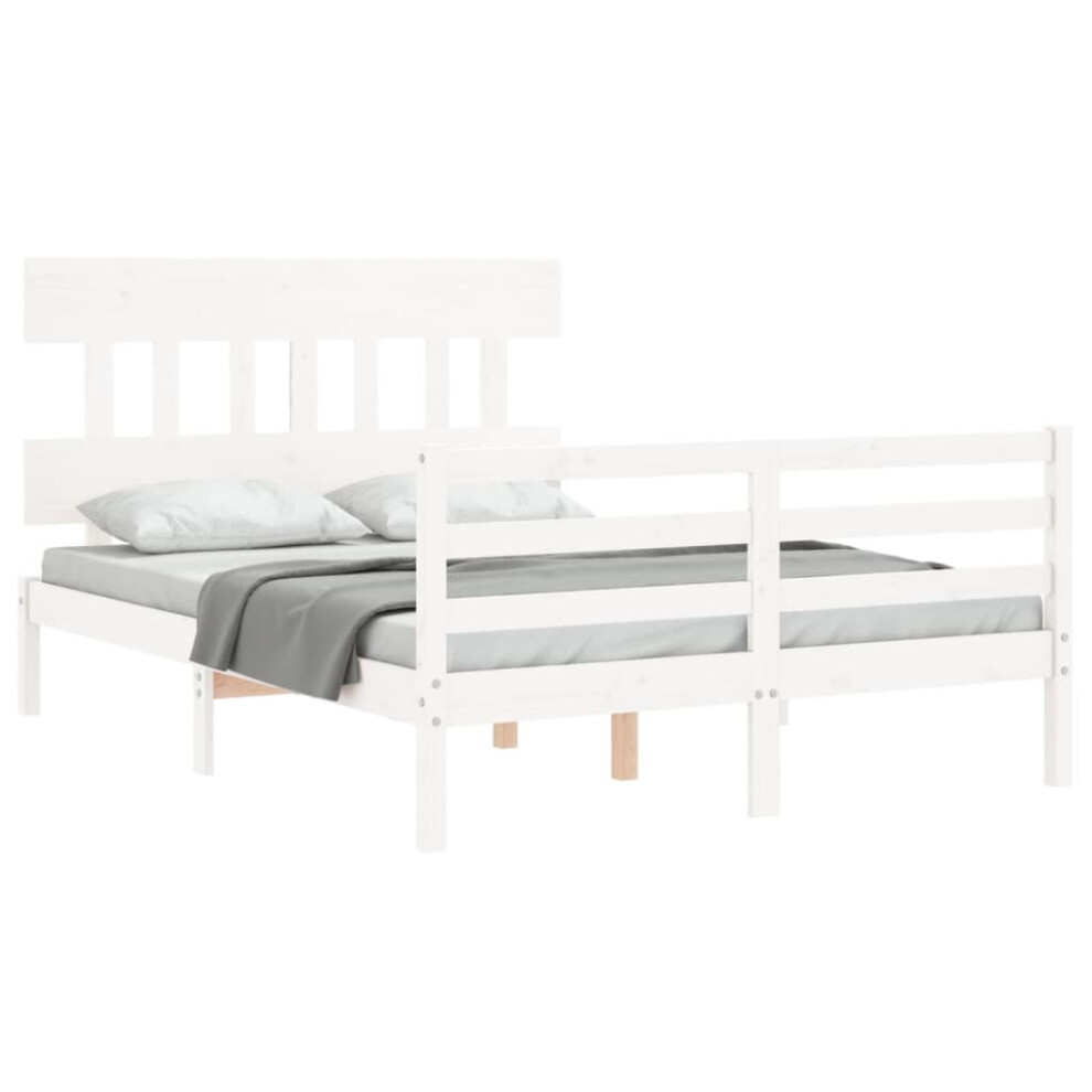 (white, 140 x 200 cm/low) vidaXL Bed Frame with Headboard Mattress Foundation Bed Base Single Solid Wood