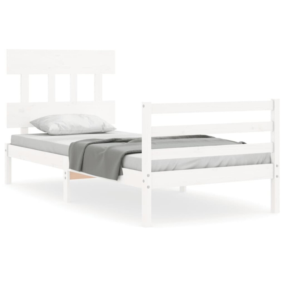 (white, 90 x 200 cm/low) vidaXL Bed Frame with Headboard Mattress Foundation Bed Base Single Solid Wood