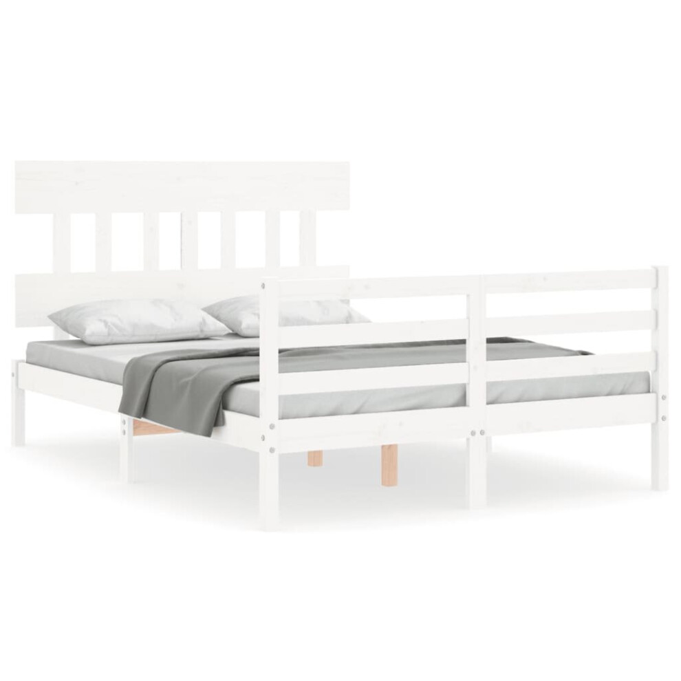 (white, 140 X 190 cm/low) vidaXL Bed Frame With Headboard Mattress Foundation Bed Base Single Solid Wood