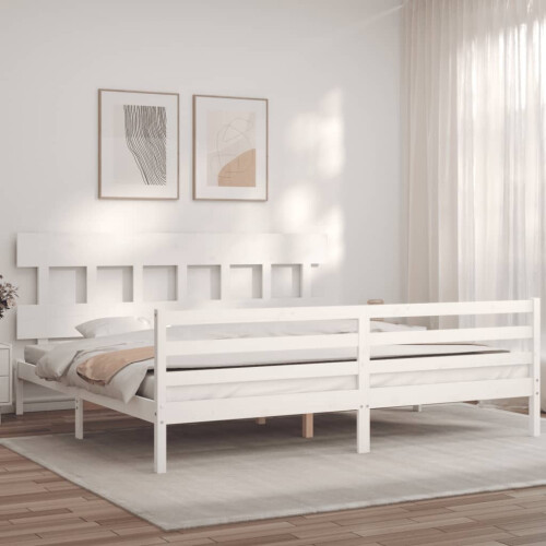 VidaXL (white, 200 x 200 cm/low) vidaXL Bed Frame with Headboard Mattress Foundation Bed Base Single Solid Wood 2