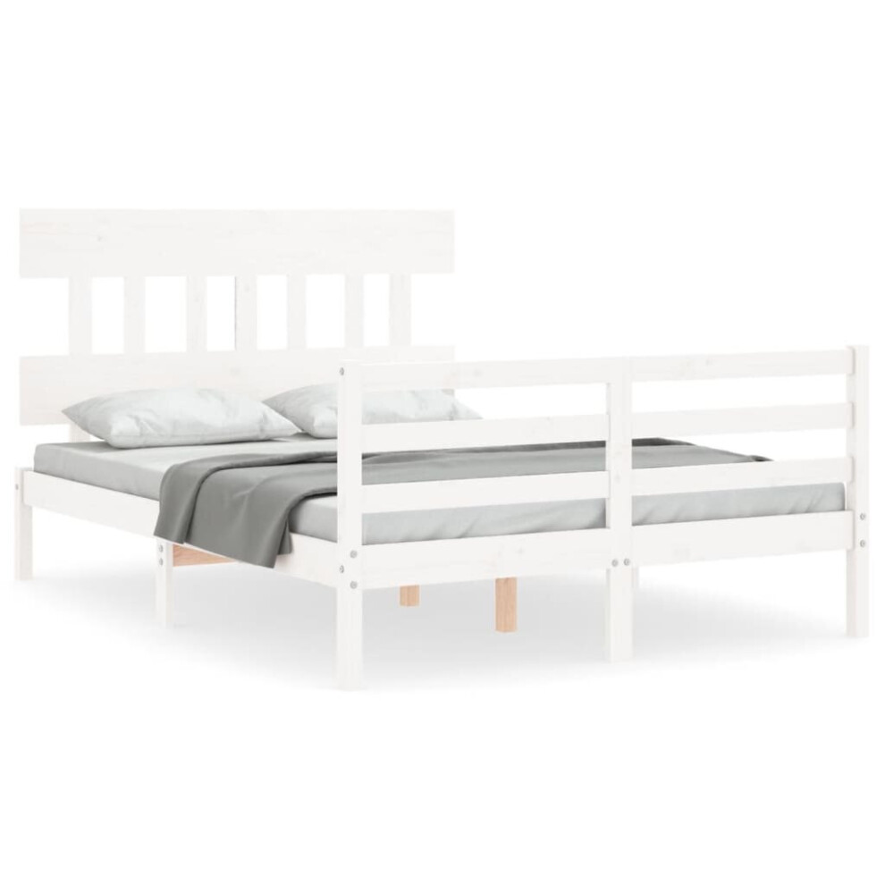 (white, 135 x 190 cm/low) vidaXL Bed Frame with Headboard Mattress Foundation Bed Base Single Solid Wood