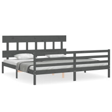 (grey, 200 x 200 cm/low) vidaXL Bed Frame with Headboard Mattress Foundation Bed Base Single Solid Wood