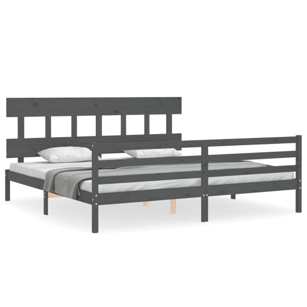 (grey, 200 X 200 cm/low) vidaXL Bed Frame With Headboard Mattress Foundation Bed Base Single Solid Wood