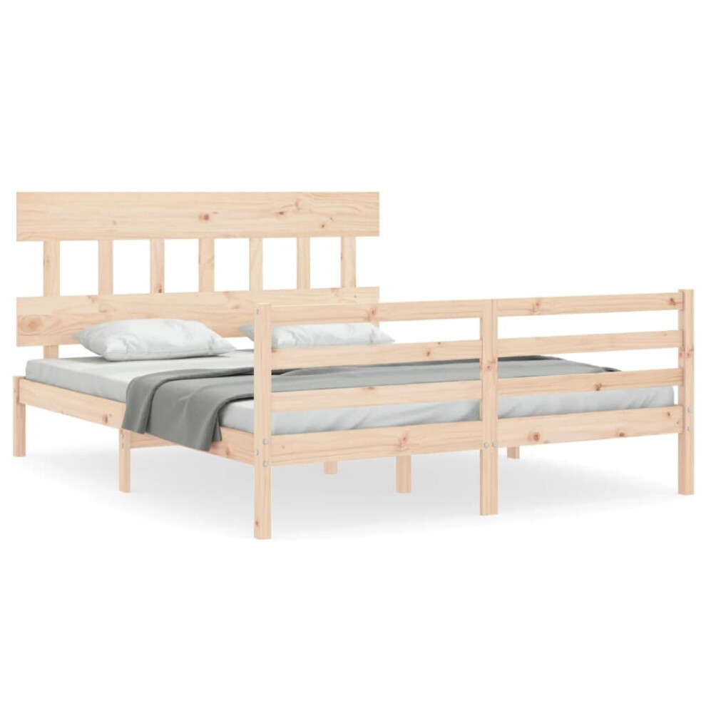 (brown, 160 x 200 cm/low) vidaXL Bed Frame with Headboard Mattress Foundation Bed Base Single Solid Wood