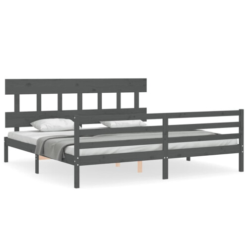 VidaXL (grey, 200 x 200 cm/low) vidaXL Bed Frame with Headboard Mattress Foundation Bed Base Single Solid Wood 1