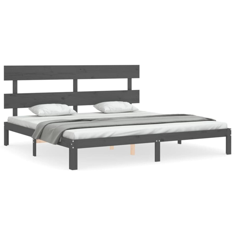 Vidaxl (Grey, 200 X 200 Cm/With Headboard) Bed Frame Bedroom Platform Bed Mattress Foundation Bedstead Solid Wood