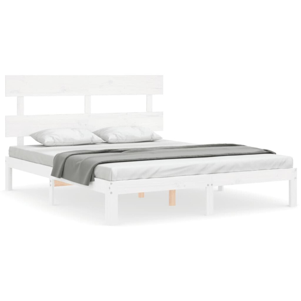 Vidaxl (White, 160 X 200 Cm/With Headboard) Bed Frame Bedroom Platform Bed Mattress Foundation Bedstead Solid Wood