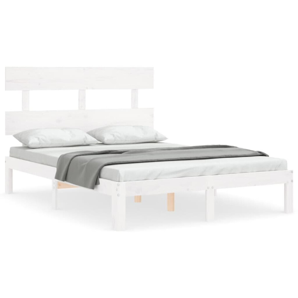 (white, 140 X 200 cm/with headboard) vidaXL Bed Frame Bedroom Platform Bed Mattress Foundation Bedstead Solid Wood