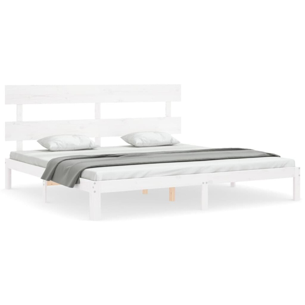Vidaxl (White, 200 X 200 Cm/With Headboard) Bed Frame Bedroom Platform Bed Mattress Foundation Bedstead Solid Wood