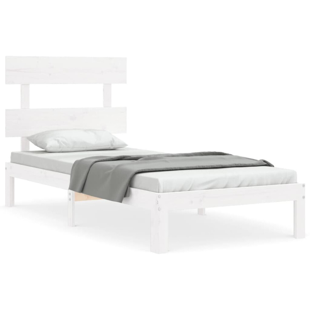 Vidaxl (White, 90 X 200 Cm/With Headboard) Bed Frame Bedroom Platform Bed Mattress Foundation Bedstead Solid Wood