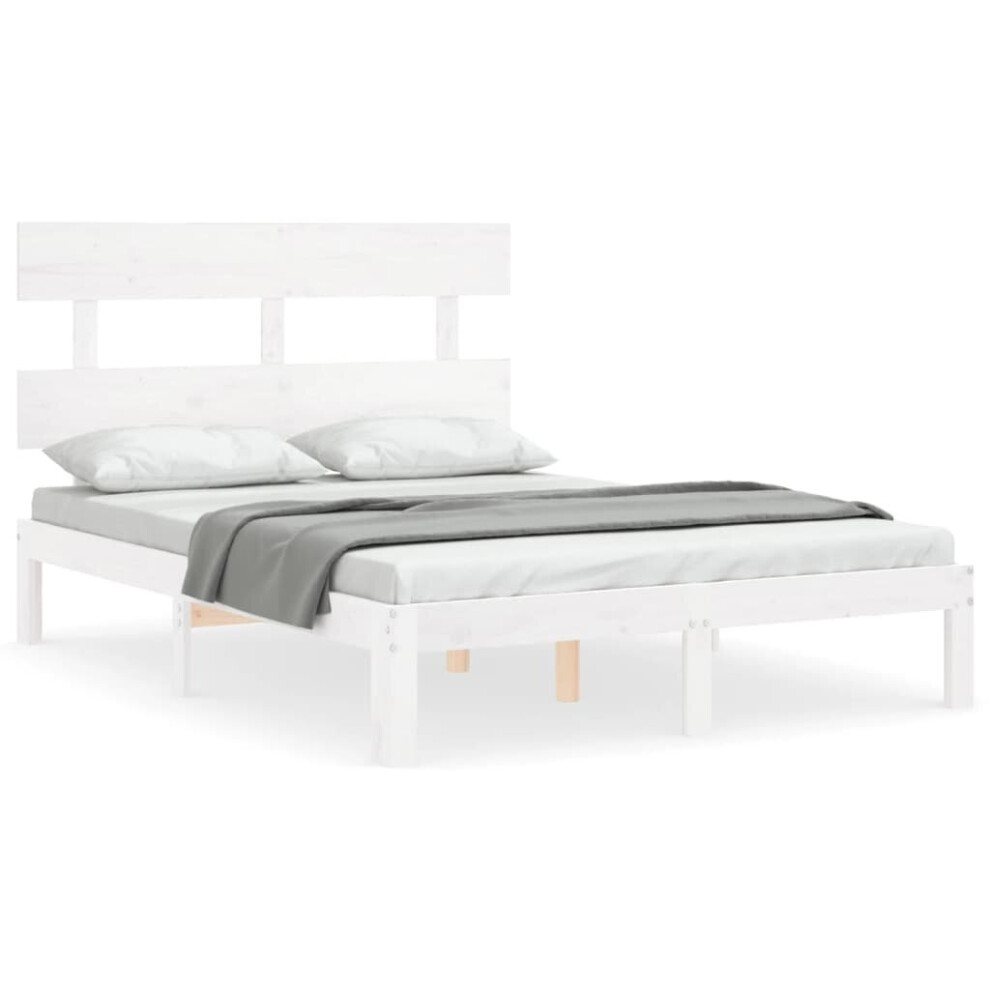 (white, 140 x 190 cm/with headboard) vidaXL Bed Frame Bedroom Platform Bed Mattress Foundation Bedstead Solid Wood