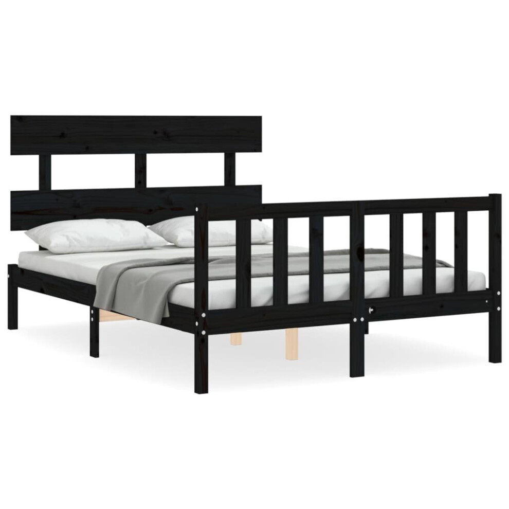 (black, 140 x 190 cm/with headboard & footboard) vidaXL Bed Frame Bedroom Platform Bed Mattress Foundation Bedstead Solid Wood