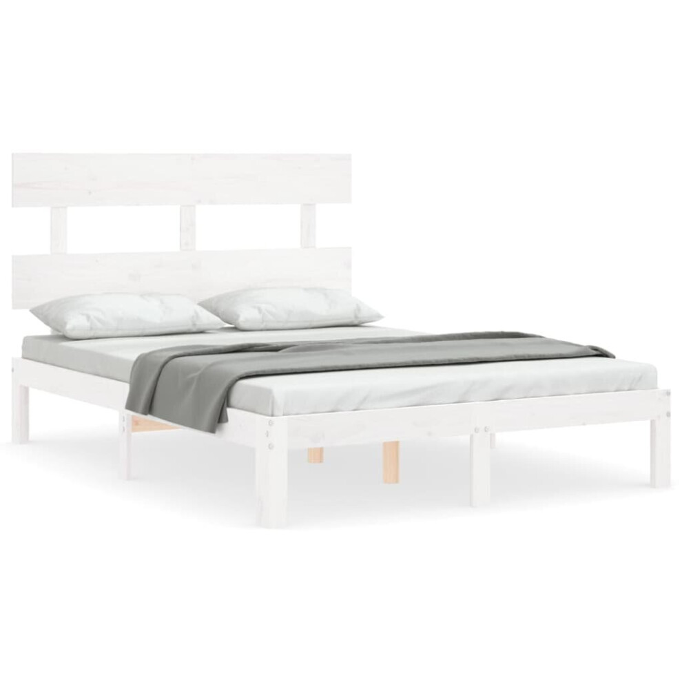 Vidaxl (White, 120 X 200 Cm/With Headboard) Bed Frame Bedroom Platform Bed Mattress Foundation Bedstead Solid Wood