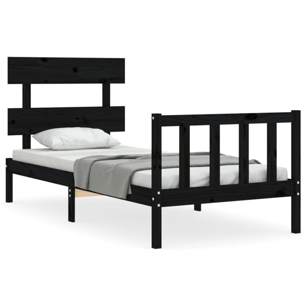 (black, 90 x 190 cm/with headboard & footboard) vidaXL Bed Frame Bedroom Platform Bed Mattress Foundation Bedstead Solid Wood