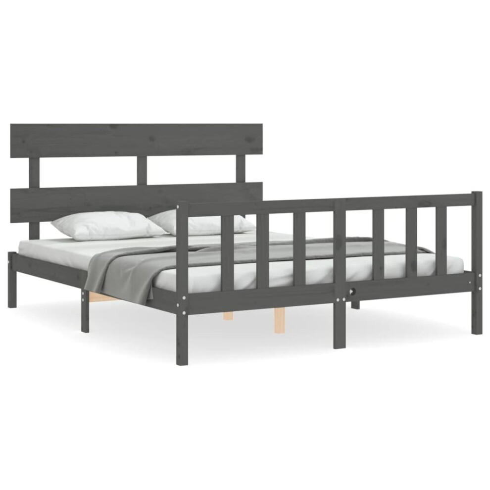 (grey, 150 x 200 cm/with headboard & footboard) vidaXL Bed Frame Bedroom Platform Bed Mattress Foundation Bedstead Solid Wood