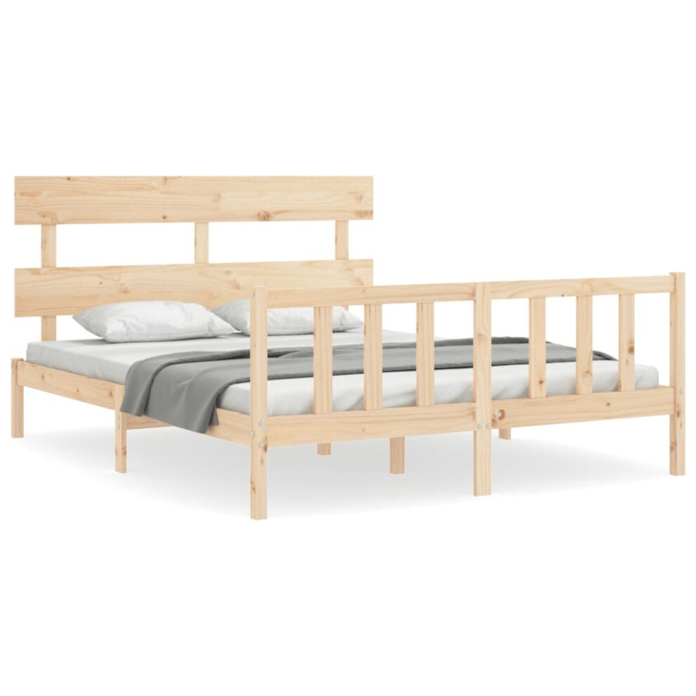 Vidaxl (Brown, 160 X 200 Cm/With Headboard & Footboard) Bed Frame Bedroom Platform Bed Mattress Foundation Bedstead Solid Wood