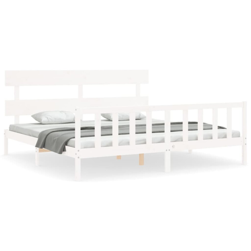 (white, 200 x 200 cm/with headboard & footboard) vidaXL Bed Frame Bedroom Platform Bed Mattress Foundation Bedstead Solid Wood