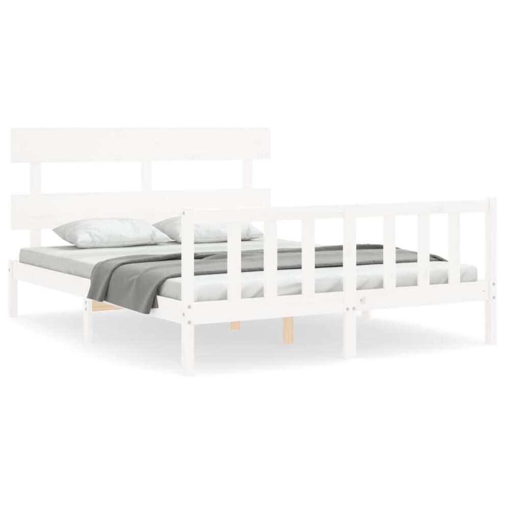 (white, 160 x 200 cm/with headboard & footboard) vidaXL Bed Frame Bedroom Platform Bed Mattress Foundation Bedstead Solid Wood