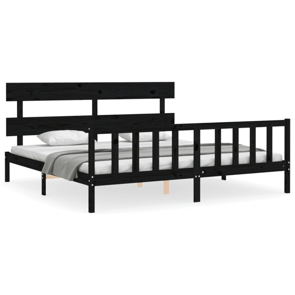 VidaXL Bed Frame Black Solid Wood 200x200 cm with Headboard - Image 2