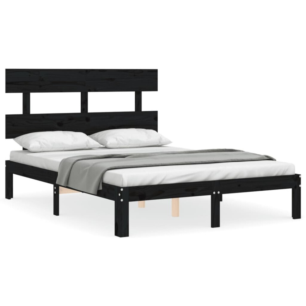 (black, 135 x 190 cm/with headboard) vidaXL Bed Frame Bedroom Platform Bed Mattress Foundation Bedstead Solid Wood