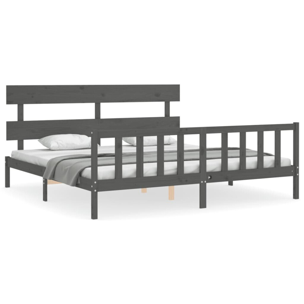 (grey, 200 x 200 cm/with headboard & footboard) vidaXL Bed Frame Bedroom Platform Bed Mattress Foundation Bedstead Solid Wood