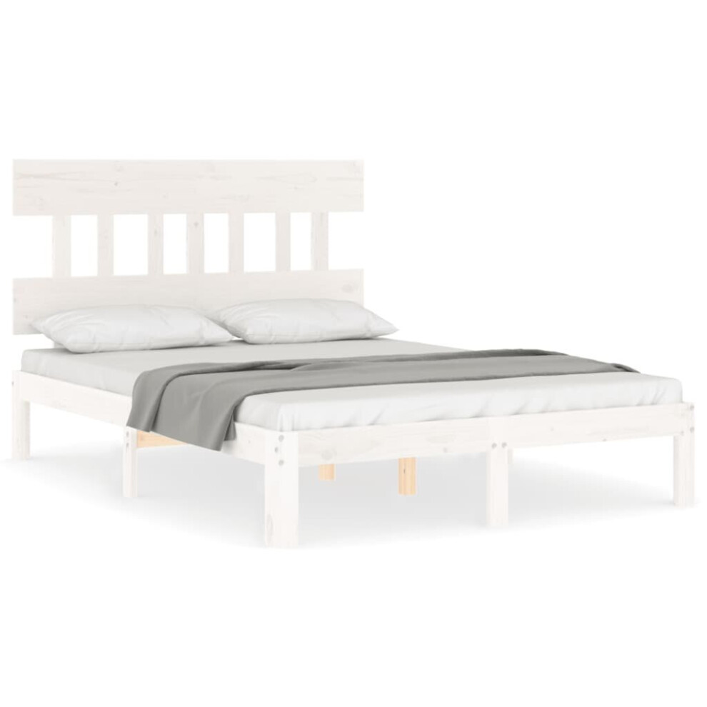 Vidaxl (White, 140 X 190 Cm/With Headboard) Bed Frame Bedroom Platform Bed Wooden Bedstead Bed Base Solid Wood