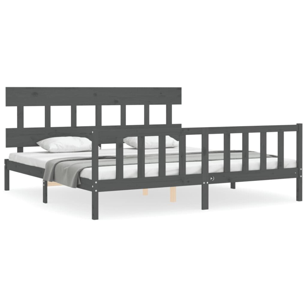 (grey, 200 x 200 cm/with headboard & footboard) vidaXL Bed Frame Bedroom Platform Bed Wooden Bedstead Bed Base Solid Wood