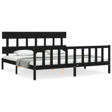 (black, 200 x 200 cm/with headboard & footboard) vidaXL Bed Frame Bedroom Platform Bed Wooden Bedstead Bed Base Solid Wood
