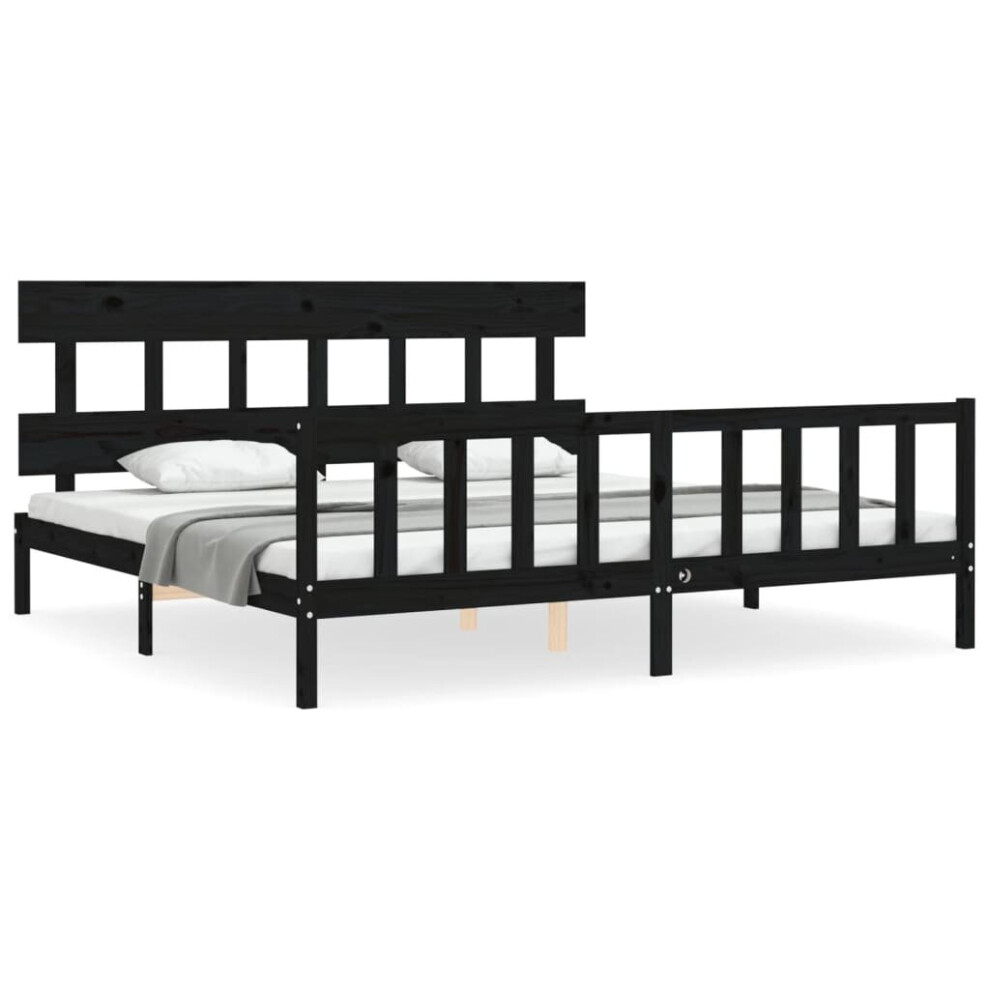Vidaxl (, 200 X 200 Cm/With Headboard & Footboard) Bed Frame Bedroom Platform Bed Wooden Bedstead Bed Base Solid Wood Black