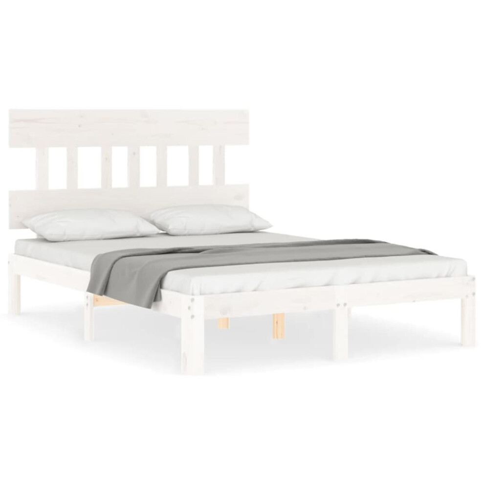 (white, 140 x 200 cm/with headboard) vidaXL Bed Frame Bedroom Platform Bed Wooden Bedstead Bed Base Solid Wood