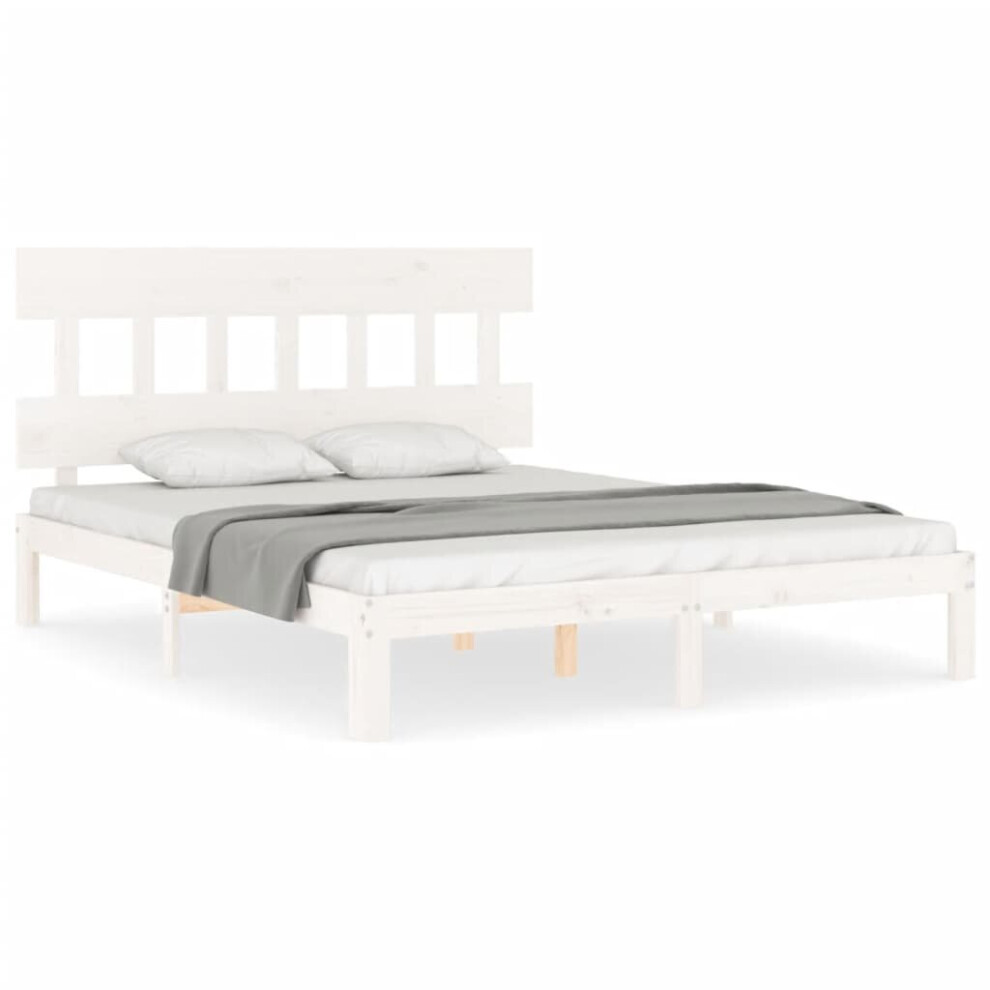 Vidaxl (White, 160 X 200 Cm/With Headboard) Bed Frame Bedroom Platform Bed Wooden Bedstead Bed Base Solid Wood