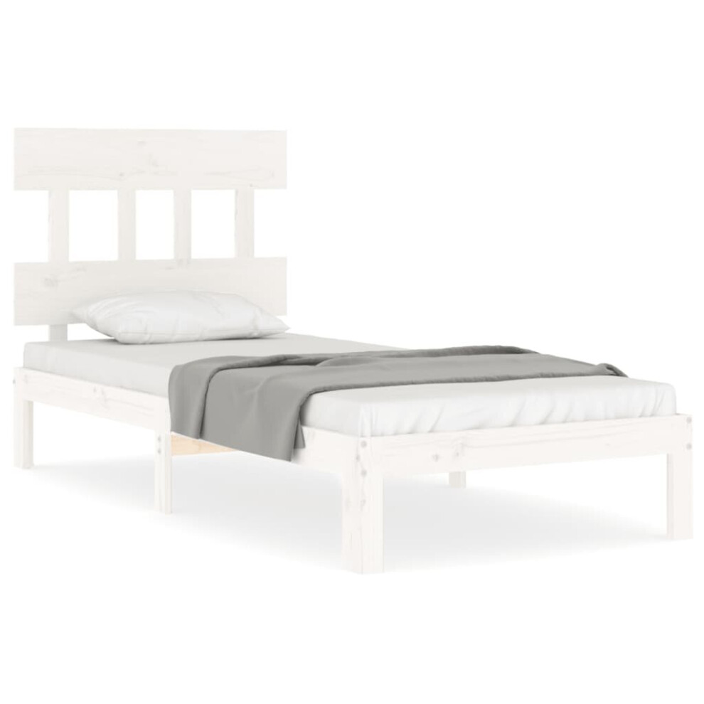 (white, 90 X 200 cm/with headboard) vidaXL Bed Frame Bedroom Platform Bed Wooden Bedstead Bed Base Solid Wood