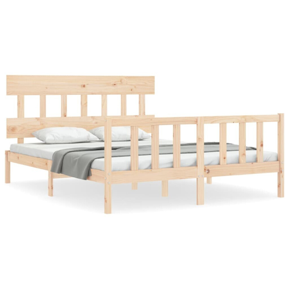 Vidaxl (Brown, 160 X 200 Cm/With Headboard & Footboard) Bed Frame Bedroom Platform Bed Wooden Bedstead Bed Base Solid Wood