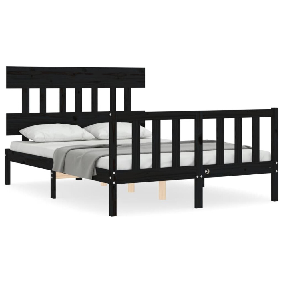 (black, 140 x 200 cm/with headboard & footboard) vidaXL Bed Frame Bedroom Platform Bed Wooden Bedstead Bed Base Solid Wood