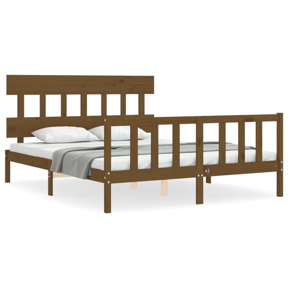 (honey brown, 150 x 200 cm/with headboard & footboard) vidaXL Bed Frame Bedroom Platform Bed Wooden Bedstead Bed Base Solid Wood