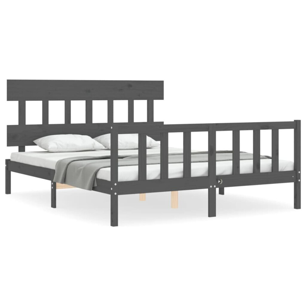 (grey, 150 X 200 cm/with Headboard & footboard) vidaXL Bed Frame Bedroom Platform Bed Wooden Bedstead Bed Base Solid Wood