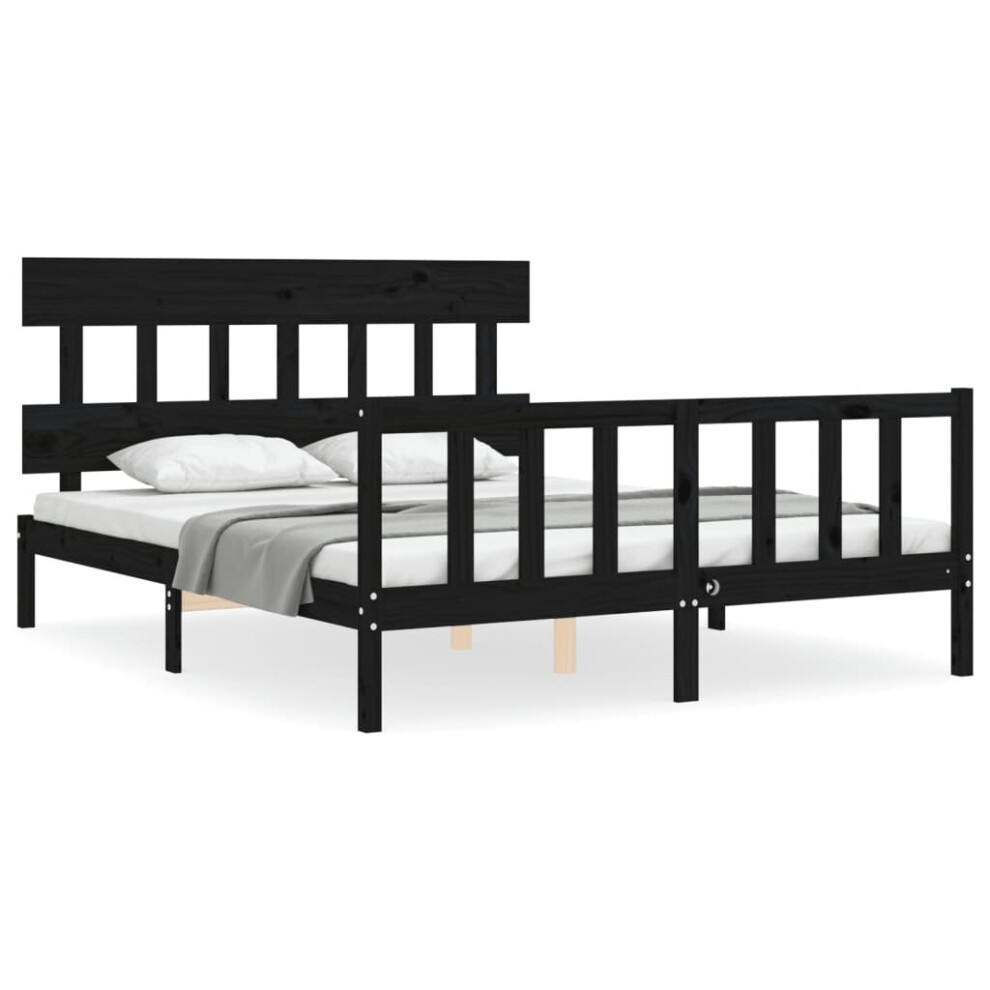 (black, 150 x 200 cm/with headboard & footboard) vidaXL Bed Frame Bedroom Platform Bed Wooden Bedstead Bed Base Solid Wood