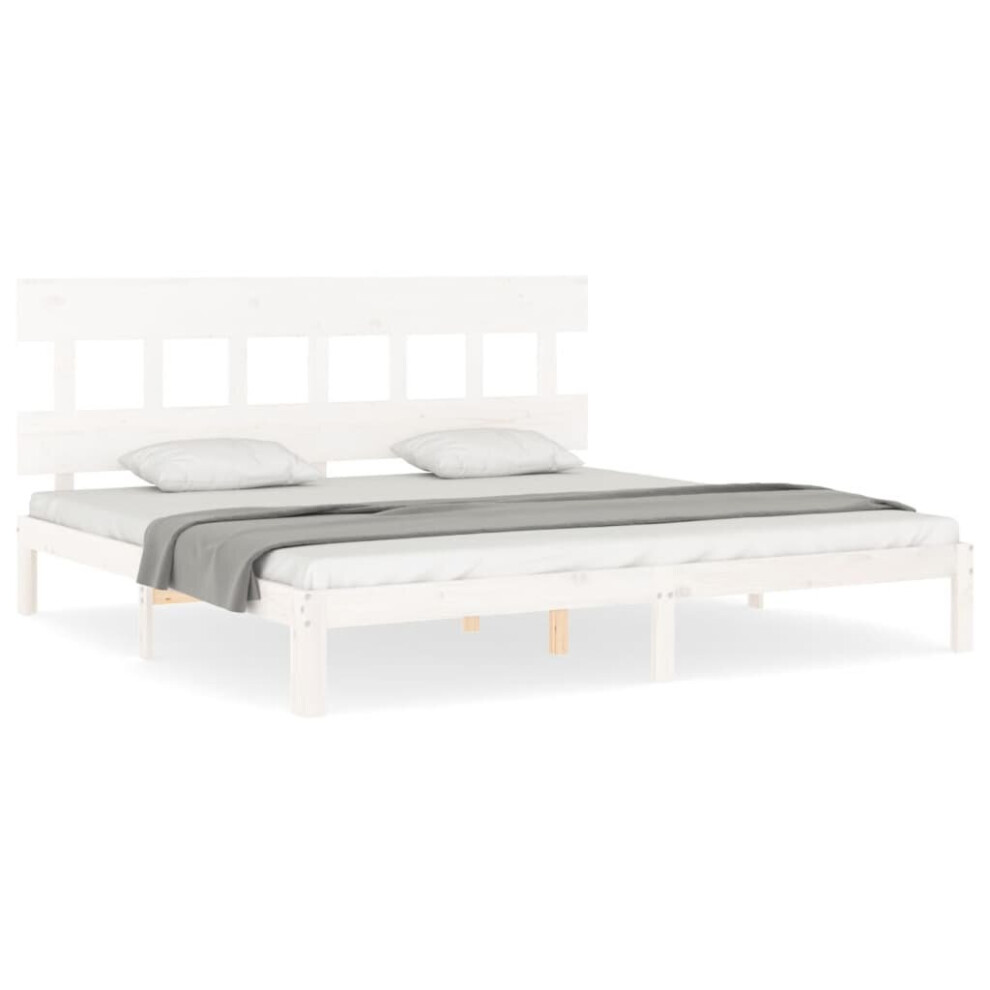 Vidaxl (White, 200 X 200 Cm/With Headboard) Bed Frame Bedroom Platform Bed Wooden Bedstead Bed Base Solid Wood