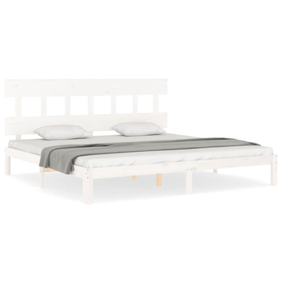 (white, 200 x 200 cm/with headboard) vidaXL Bed Frame Bedroom Platform Bed Wooden Bedstead Bed Base Solid Wood