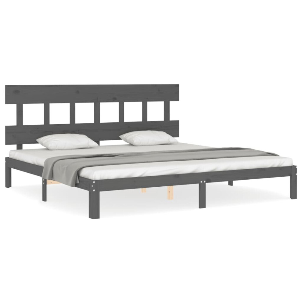 (grey, 200 x 200 cm/with headboard) vidaXL Bed Frame Bedroom Platform Bed Wooden Bedstead Bed Base Solid Wood