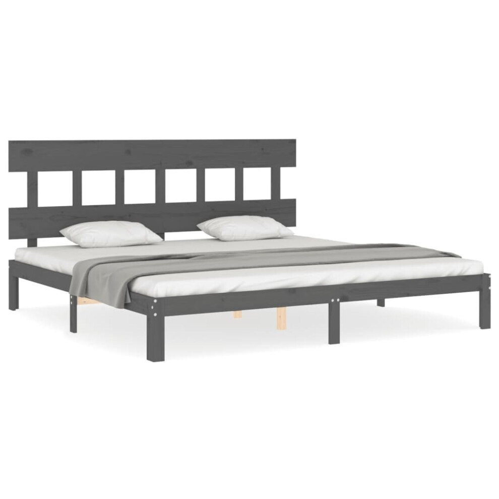 Vidaxl (Grey, 200 X 200 Cm/With Headboard) Bed Frame Bedroom Platform Bed Wooden Bedstead Bed Base Solid Wood