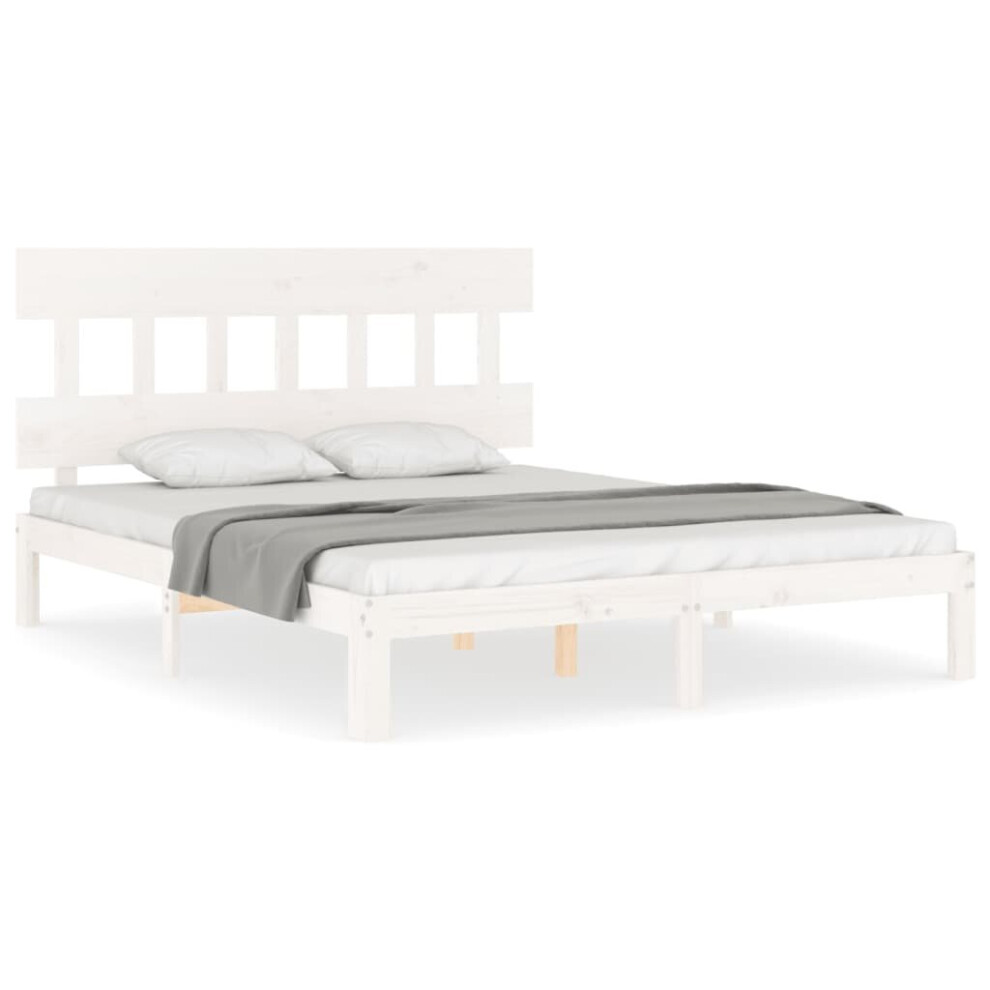 (white, 150 x 200 cm/with headboard) vidaXL Bed Frame Bedroom Platform Bed Wooden Bedstead Bed Base Solid Wood