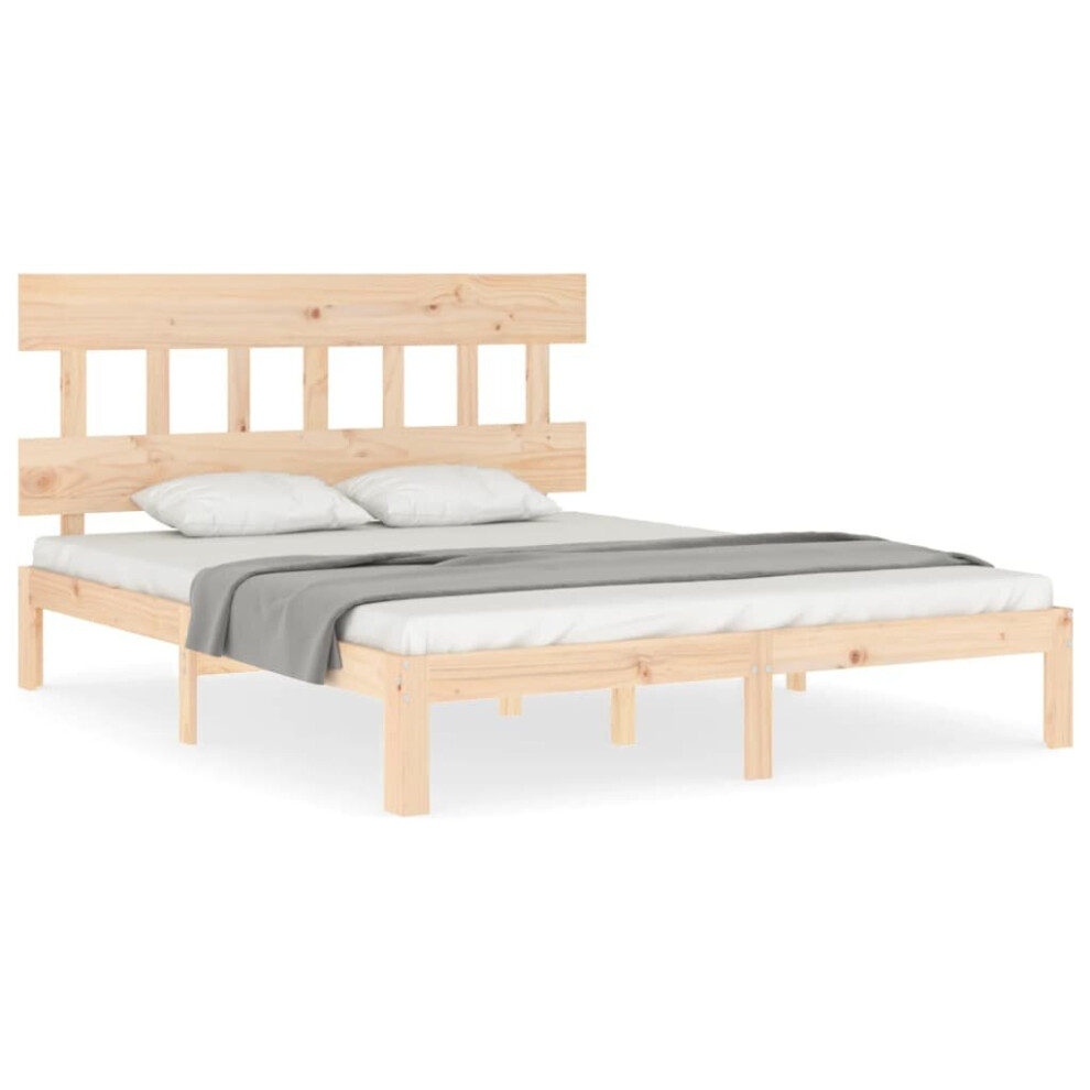 Vidaxl (Brown, 150 X 200 Cm/With Headboard) Bed Frame Bedroom Platform Bed Wooden Bedstead Bed Base Solid Wood